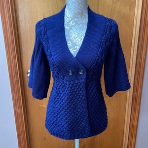 Design History Blue Cardigan with Textured Knit and V-Neck